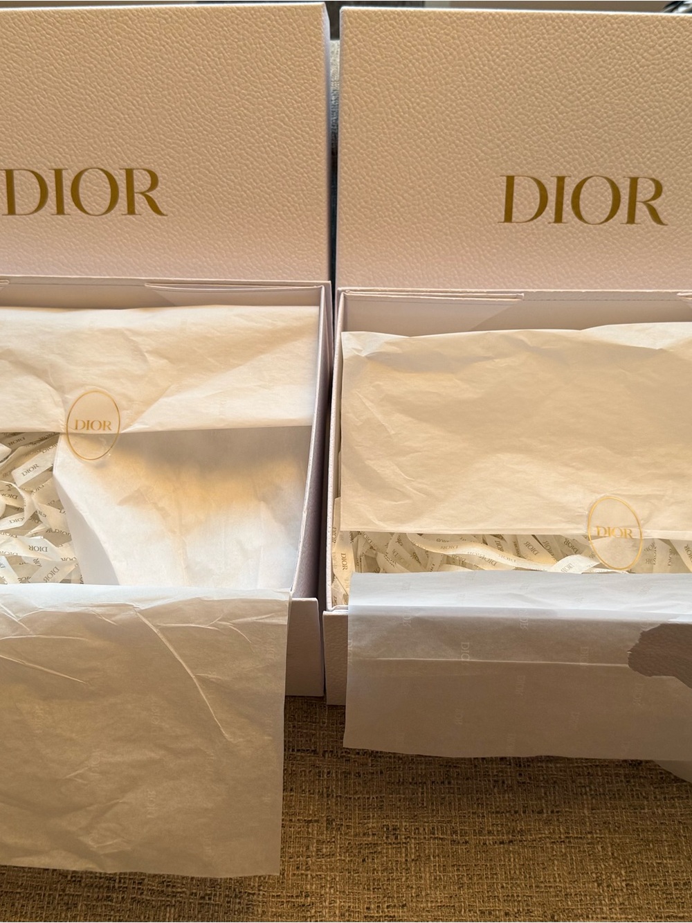 Set of 2 AUTHENTIC Dior White Boxes (12.5” W x 9” H x 4.5” D) with Gold Logo - Picture 2 of 2